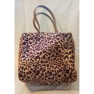 Lancome Leopard Print Cosmetic Tote in Brown and Tan with Leather Handles